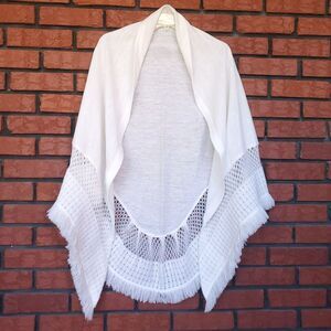 Vintage Glentex Shawl White Acrylic Triangle Wrap Grannycore Fringe Japan
